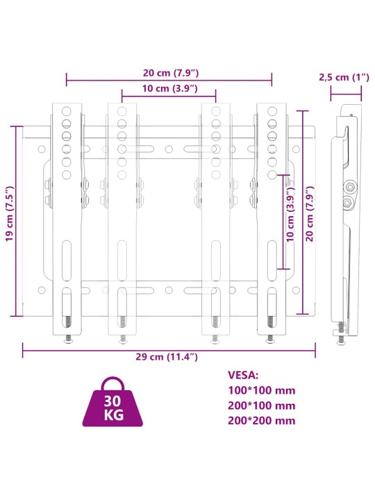 Teleri seinakinnitus, 14-42 tolli, max vesa 200x200 mm 30 kg