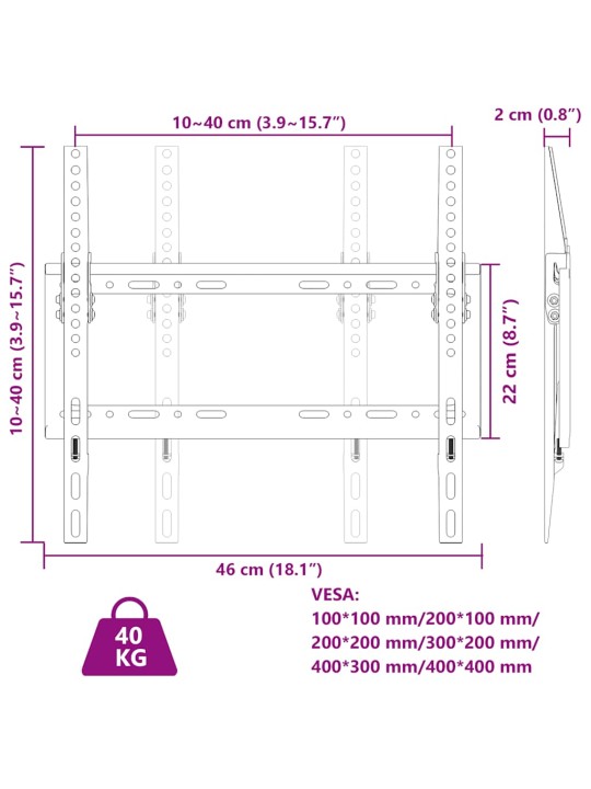 Teleri seinakinnitus, 26-63 tolli, max vesa 400x400 mm 40 kg