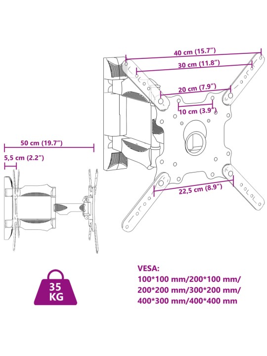 Teleri seinakinnitus, 32-55 tolli, max vesa 400x400 mm 35 kg