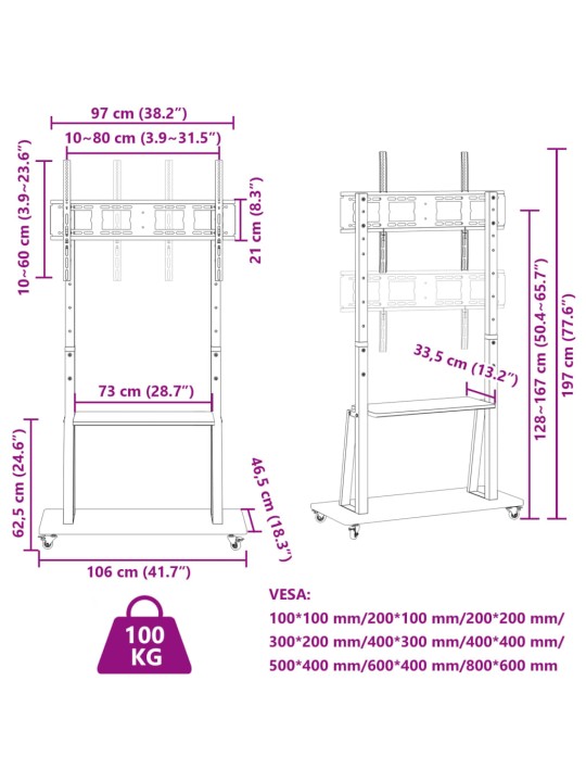 RATASTEL TELERIALUS, 32-90 TOLLI, MAX VESA 800X600 MM 100 KG