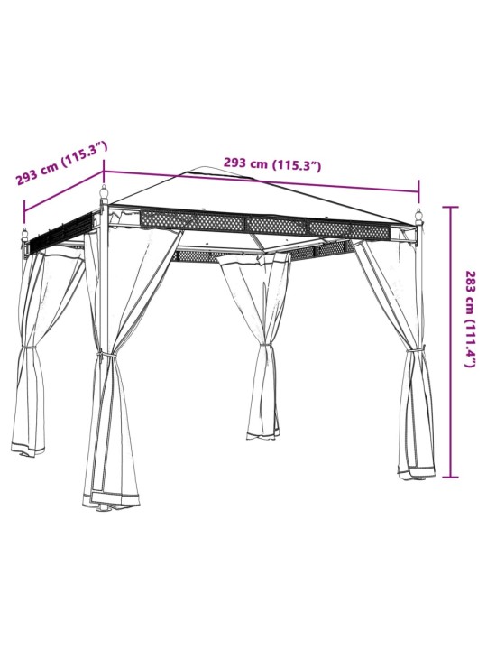 Võrkseintega paviljon, antratsiithall, 2,93 x 2,93 m, teras