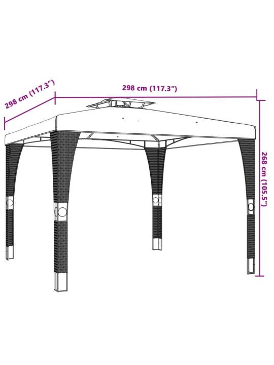 Kahekordse katusega paviljon, antratsiit, 2,98 x 2,98 m, teras