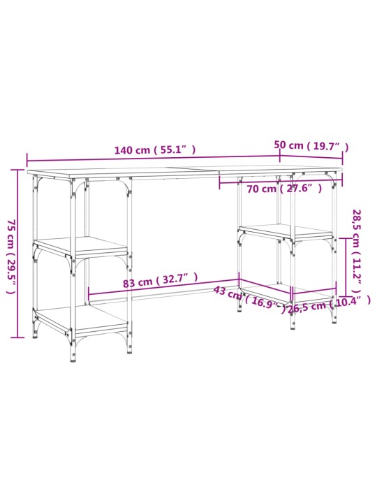 Kirjutuslaud, suitsutamm, 140 x 50 x 75 cm, metall ja tehispuit