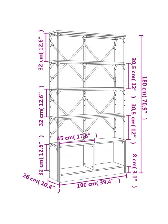 Raamatualus, hall sonoma tamm, 100 x 26 x 180 cm, tehispuit