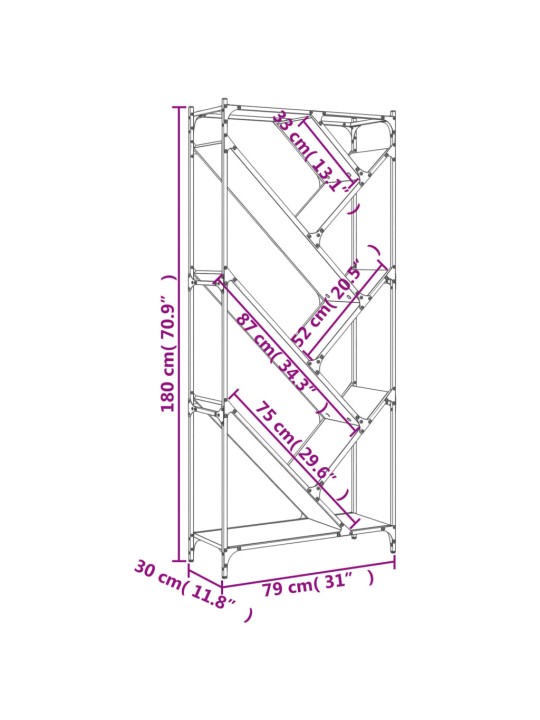 Raamatualus, suitsutamm, 79 x 30 x 180 cm, tehispuit ja metall