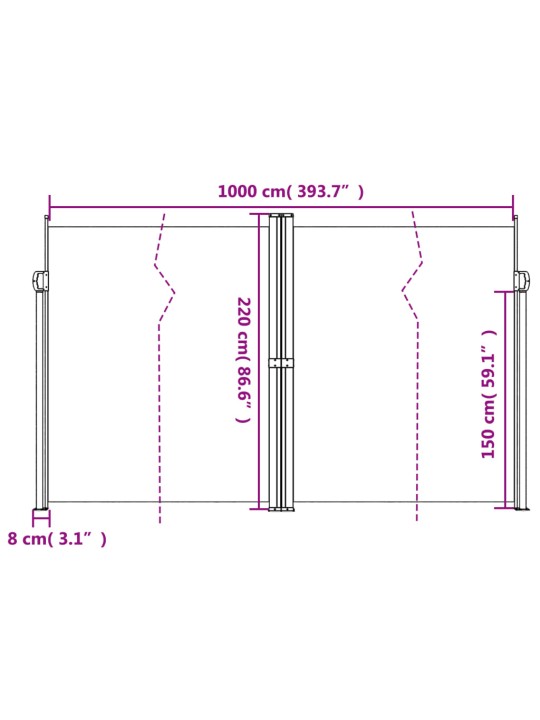 Lahtitõmmatav külgsein, valge, beež, 220 x 1000 cm
