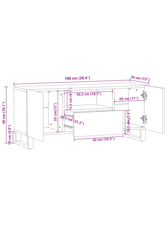 Tv kapp, pruun, 100 x 34 x 46 cm, mangopuit