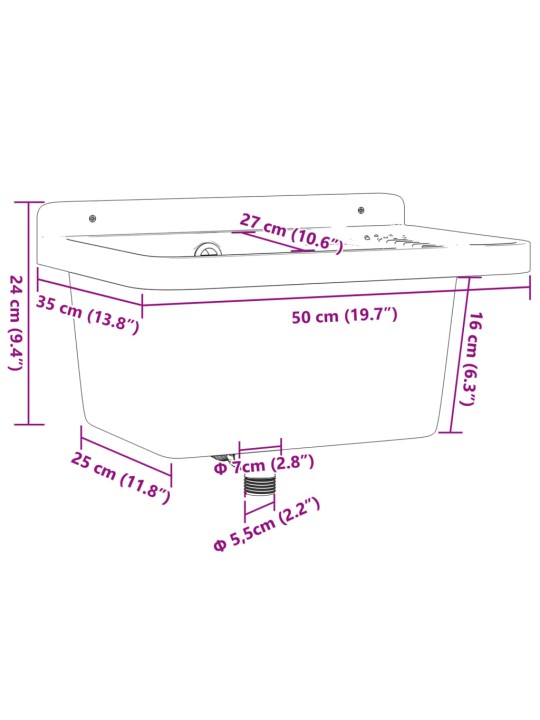 Valamu seinale kinnitamiseks, hall, 50x35x24 cm, vaik