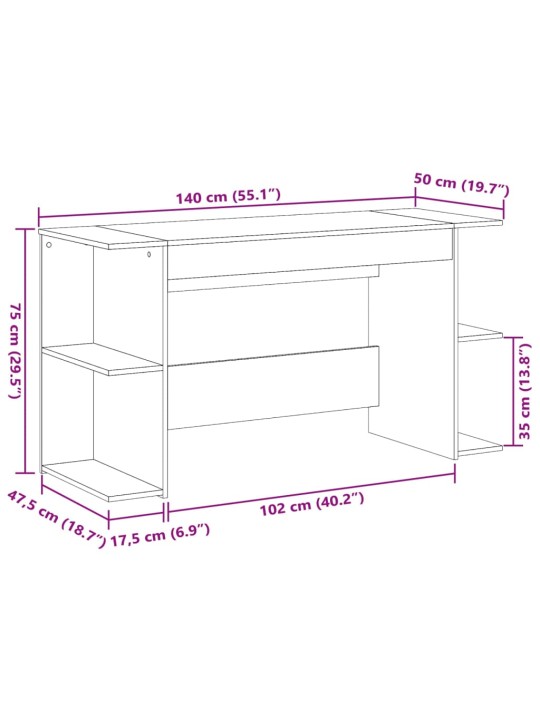 Kirjutuslaud, hall sonoma tamm, 140 x 50 x 75 cm, tehispuit