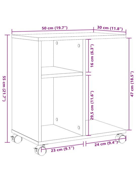 Lisalaud ratastega, hall sonoma tamm, 50x30x55 cm, tehispuit