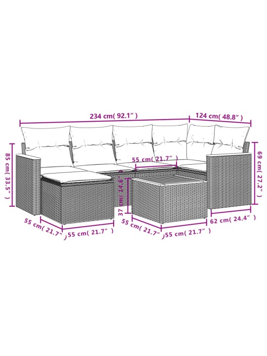 7-osaline aiadiivani komplekt patjadega, hall, polürotang