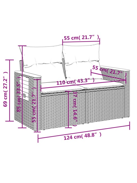 7-osaline aiadiivani komplekt patjadega, hall, polürotang