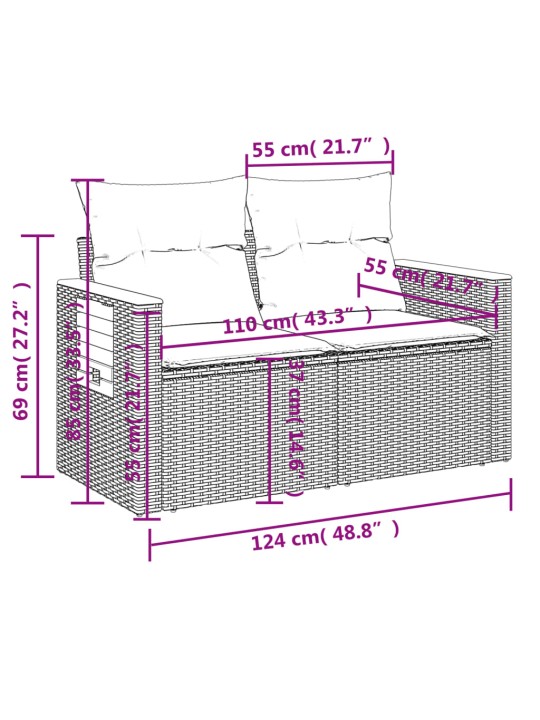 8-osaline aiadiivani komplekt patjadega, hall, polürotang