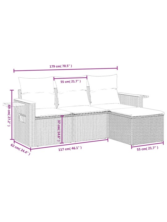 4-osaline aiadiivani komplekt patjadega, must, polürotang