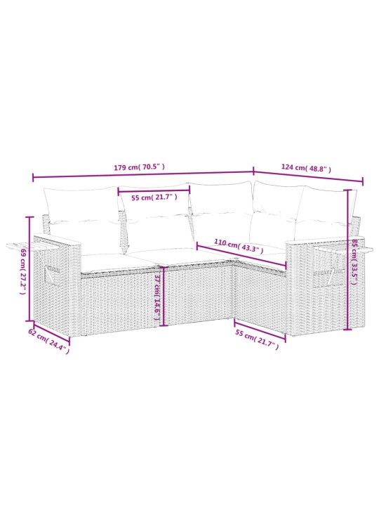 4-osaline aiamööbli komplekt patjadega, hall, polürotang