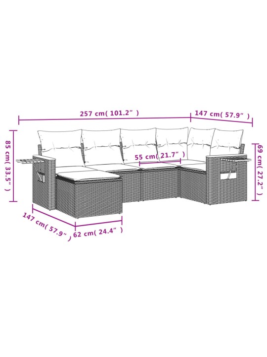 6-osaline aiadiivani komplekt patjadega, hall, polürotang