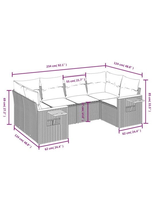 6-osaline aiadiivani komplekt patjadega, hall, polürotang