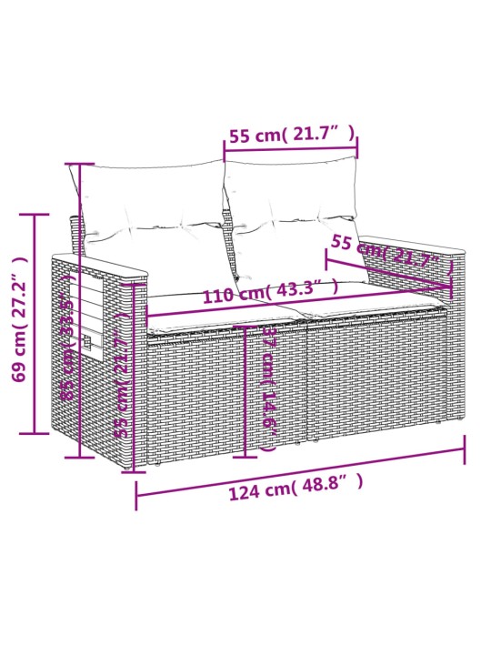 9-osaline aiadiivani komplekt patjadega, hall, polürotang