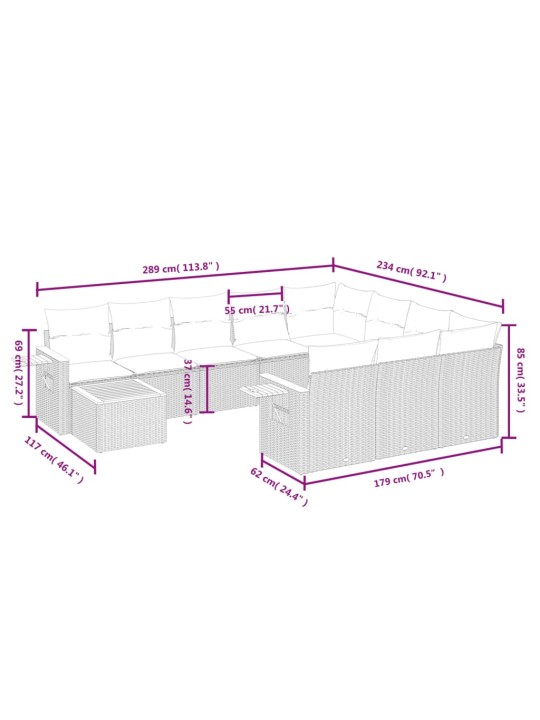 11-osaline aiadiivani komplekt patjadega, hall, polürotang