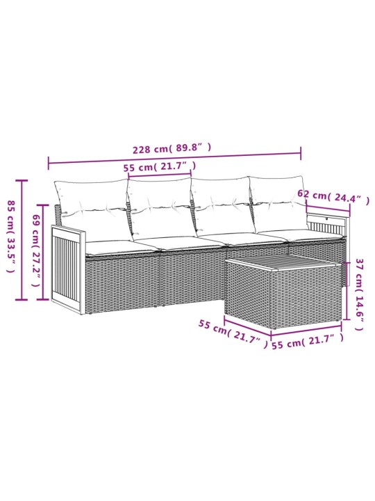 5-osaline aiamööblikomplekt istmepatjadega, polürotang, hall