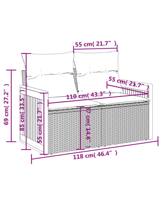 8-osaline aiadiivani komplekt patjadega, hall, polürotang