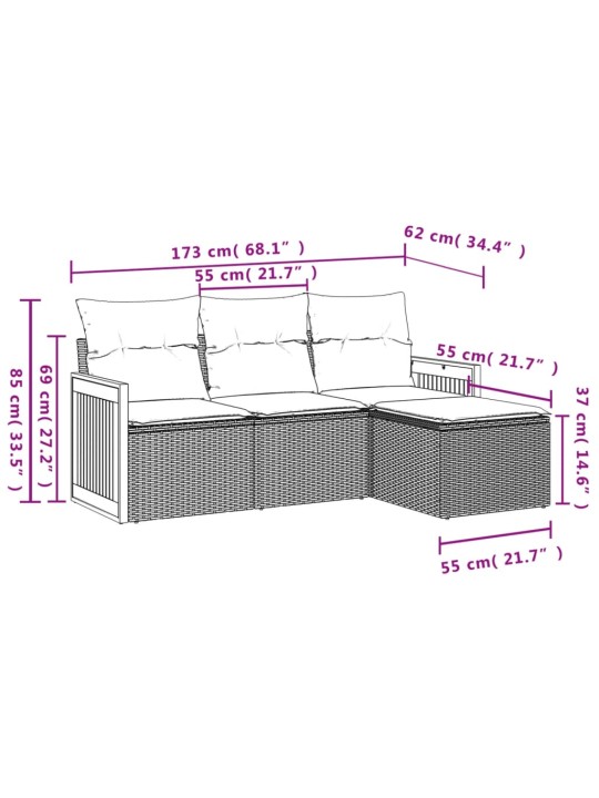 4-osaline aiadiivani komplekt patjadega, must, polürotang