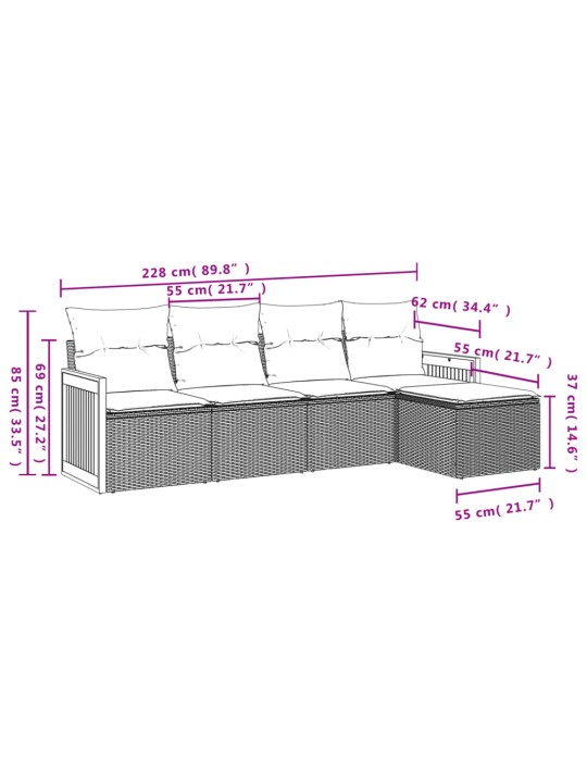 5-osaline aiamööblikomplekt istmepatjadega, polürotang, hall