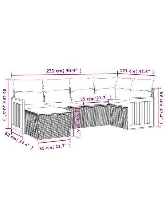 6-osaline aiadiivani komplekt patjadega, must, polürotang