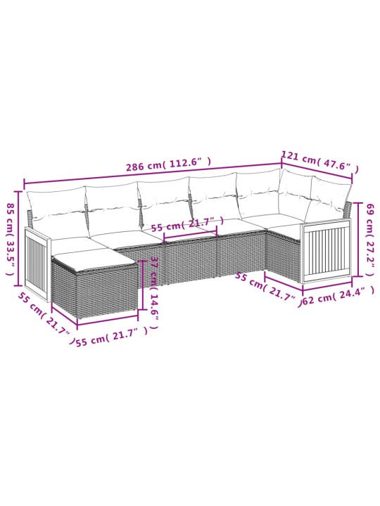 7-osaline aiadiivani komplekt patjadega, hall, polürotang