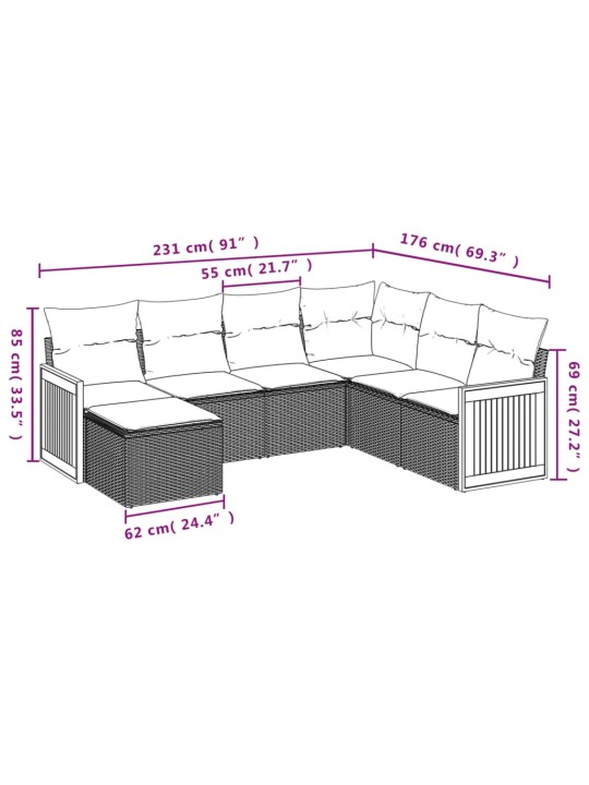 7-osaline aiadiivani komplekt patjadega, must, polürotang