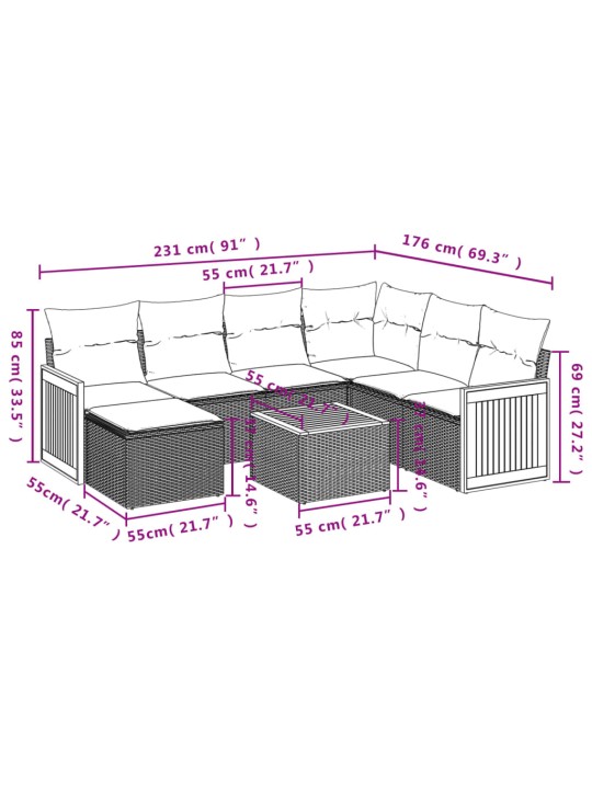 8-osaline aiadiivani komplekt patjadega, hall, polürotang