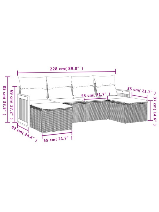 6-osaline aiadiivani komplekt patjadega, must, polürotang