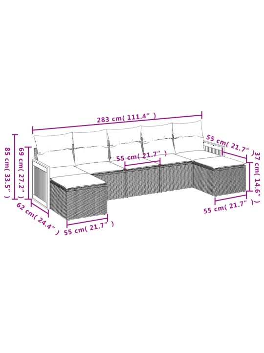 7-osaline aiadiivani komplekt patjadega, hall, polürotang