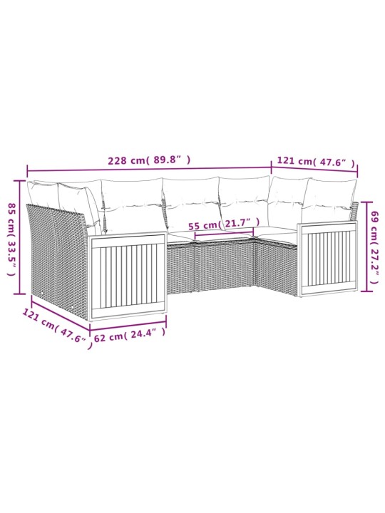 6-osaline aiadiivani komplekt patjadega, hall, polürotang