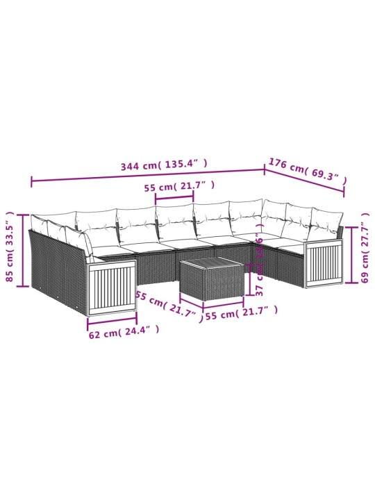 11-osaline aiadiivani komplekt patjadega, hall, polürotang