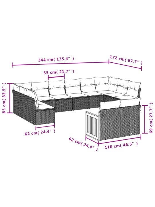 12-osaline aiadiivani komplekt patjadega, hall, polürotang