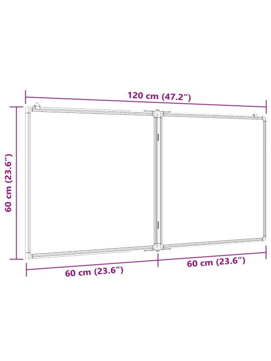 Kokkupandav valge magnettahvel, 120x60x1,7 cm, alumiinium
