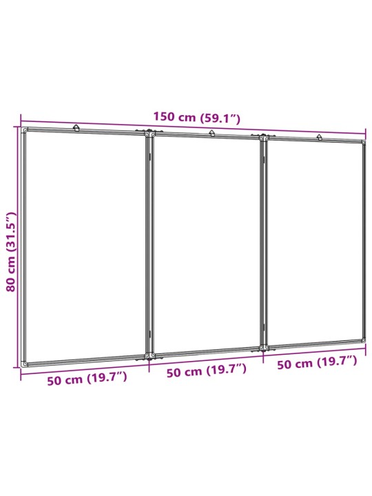 Kokkupandav valge magnettahvel, 150x80x1,7 cm, alumiinium