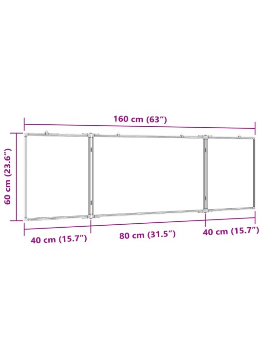 Kokkupandav valge magnettahvel, 160x60x1,7 cm, alumiinium