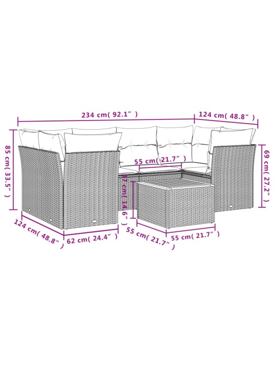 7-osaline aiadiivani komplekt patjadega, must, polürotang