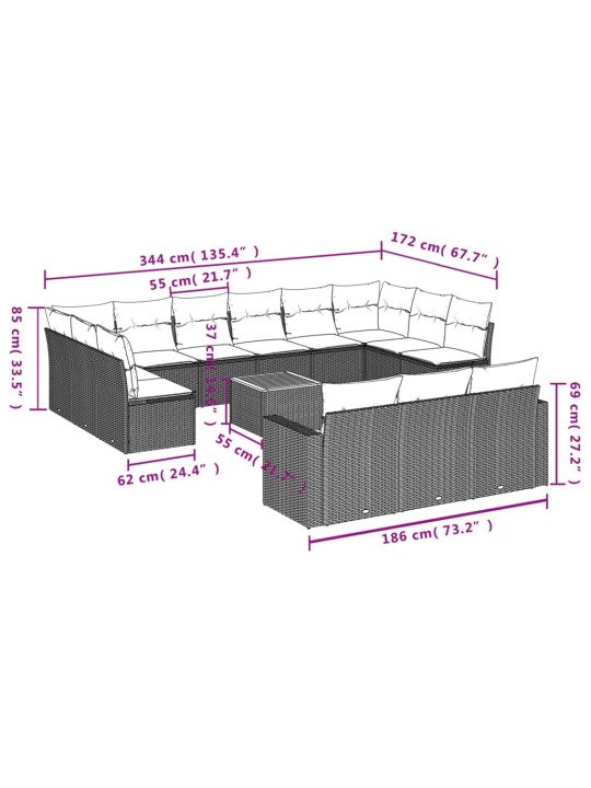 14-osaline aiadiivani komplekt patjadega, hall, polürotang