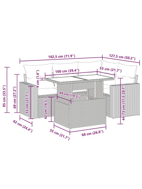 5-osaline aiadiivanikomplekt patjadega, must, polürotang