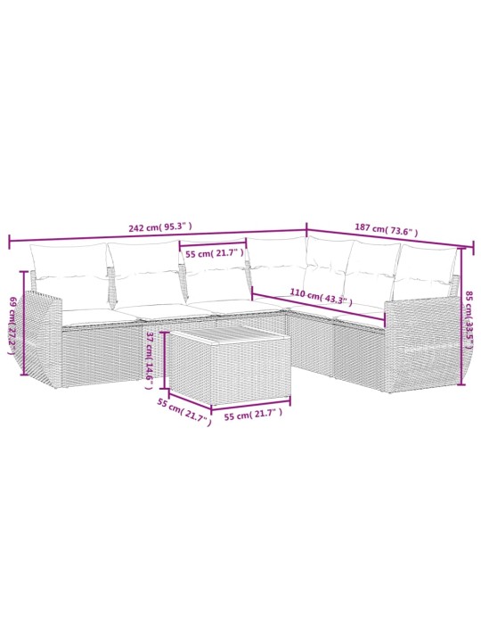 7-osaline aiadiivani komplekt patjadega, hall, polürotang