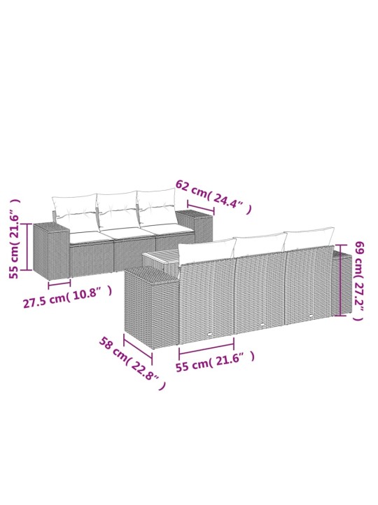 7-osaline aiadiivani komplekt patjadega, hall, polürotang