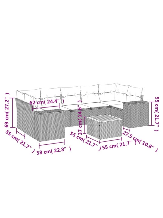 8-osaline aiadiivani komplekt patjadega, hall, polürotang