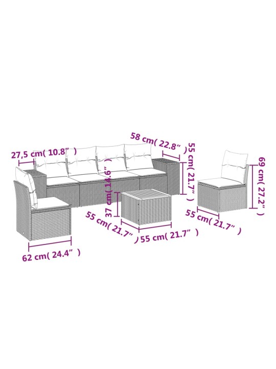 7-osaline aiadiivani komplekt patjadega, must, polürotang