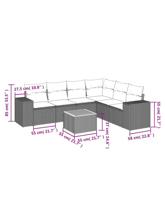 7-osaline aiadiivani komplekt patjadega, hall, polürotang