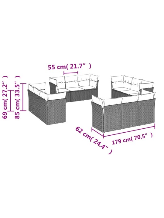 12-osaline aiadiivani komplekt patjadega, must, polürotang