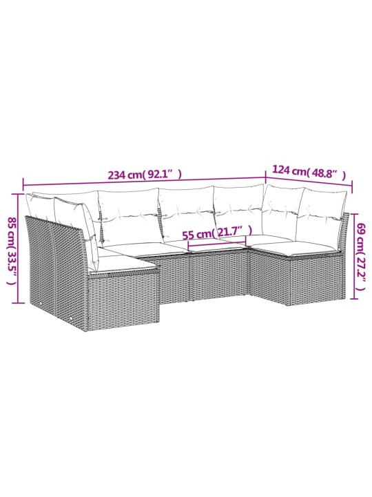 6-osaline aiadiivani komplekt patjadega, must, polürotang