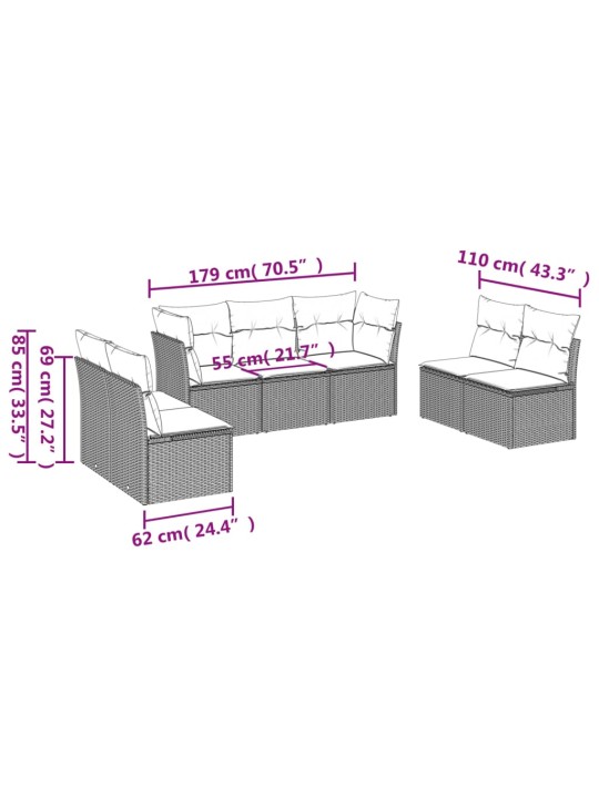 7-osaline aiadiivani komplekt patjadega, hall, polürotang